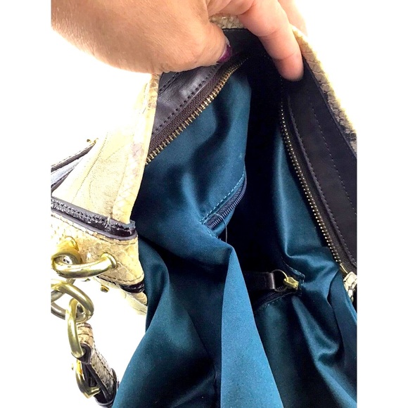 Coach Colette Signature Beige Sateen Python Leather Hobo Bag Size 13X13 - Picture 11 of 12